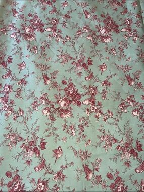 Vintage 2003 Thibaut Isabelle Fabric 6 Yards Birds Floral Toile Sage Burgundy